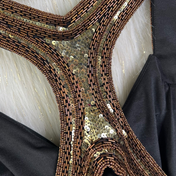 Jovani Womens Sheath Dress Black Ruched Drape Neck Racerback Embellished 6 New - Picture 3 of 9